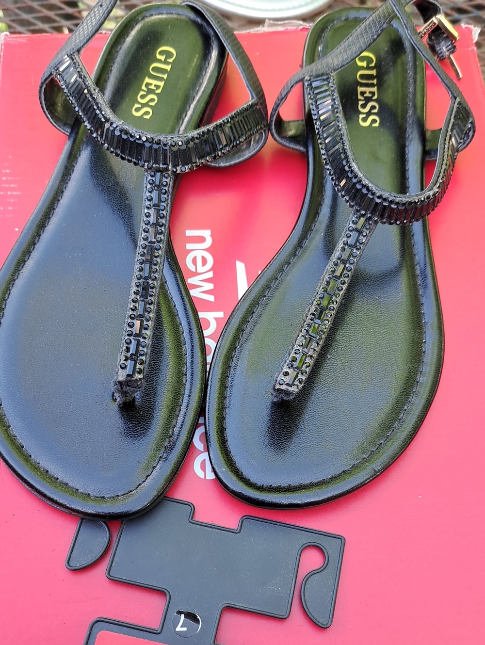GUESS Black Beaded T-Strap Sandals